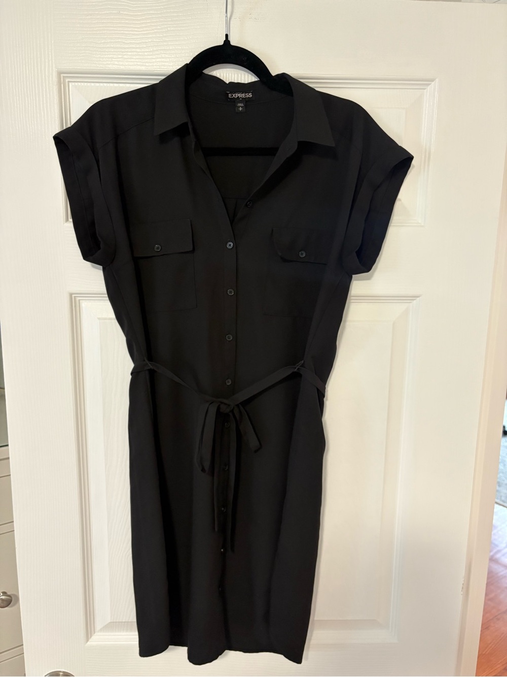 Express Black Midi Shirt Dress with Tie Waist